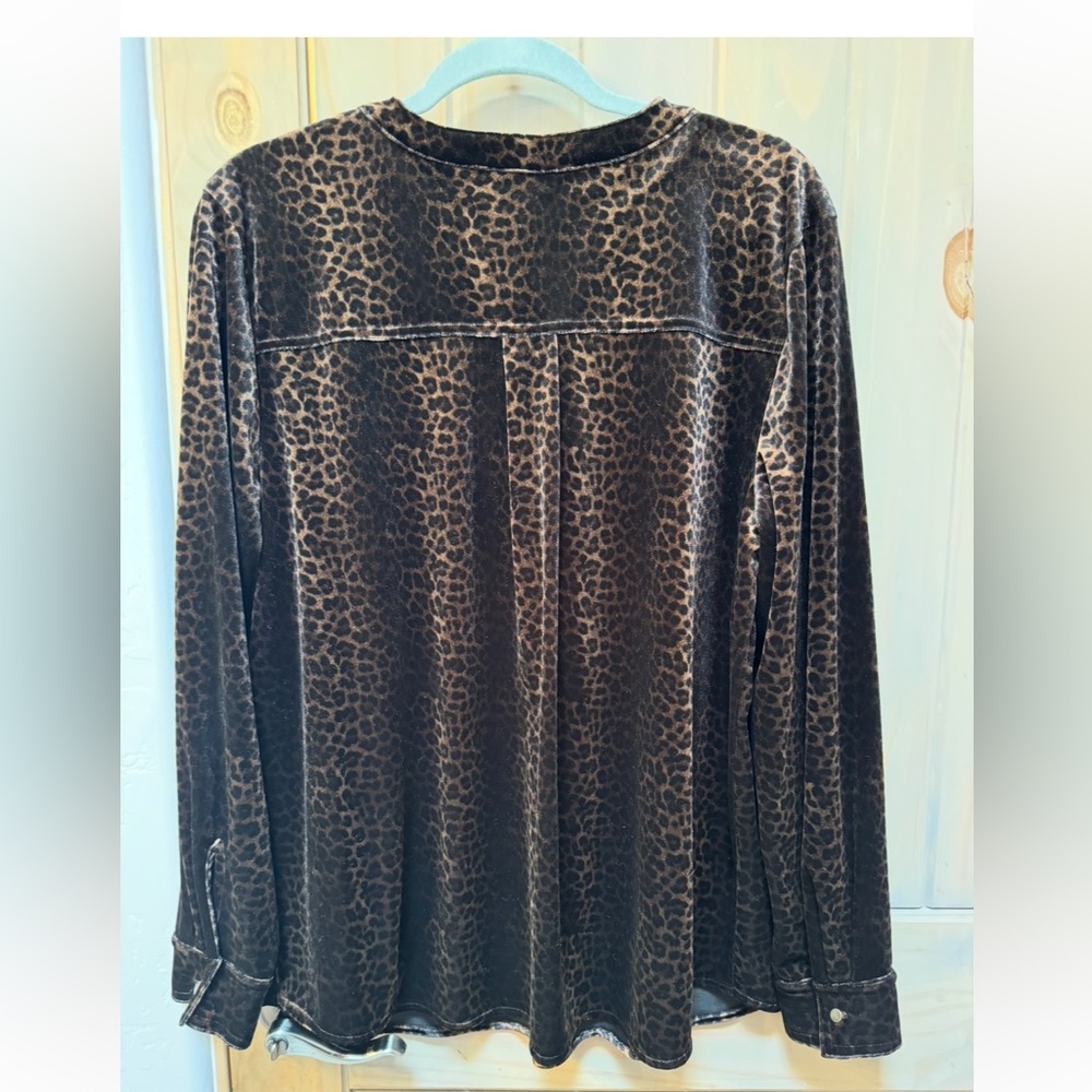 Investments Brown Long Sleeve Relaxed Velvet Blouse - Picture 2 of 3